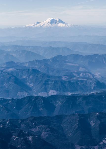 Flying over Mount Rainier National Park.