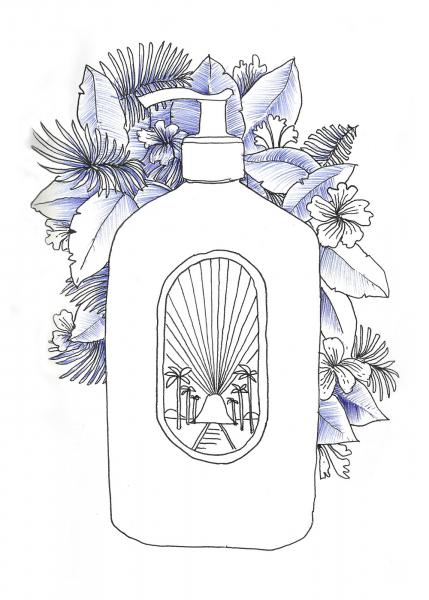 Dan Funderburg contemplates a Toña flavored sunscreen in a sketch.