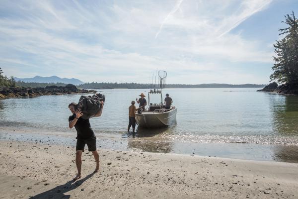 Unloading the gear on Vargas Island.