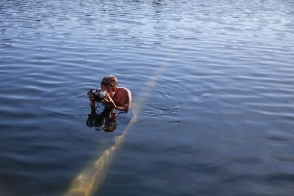 Collin Hughes using his underwater housing.